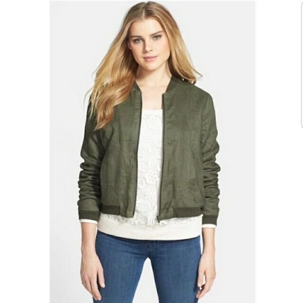 Olivia Moon linen bomber jacket L